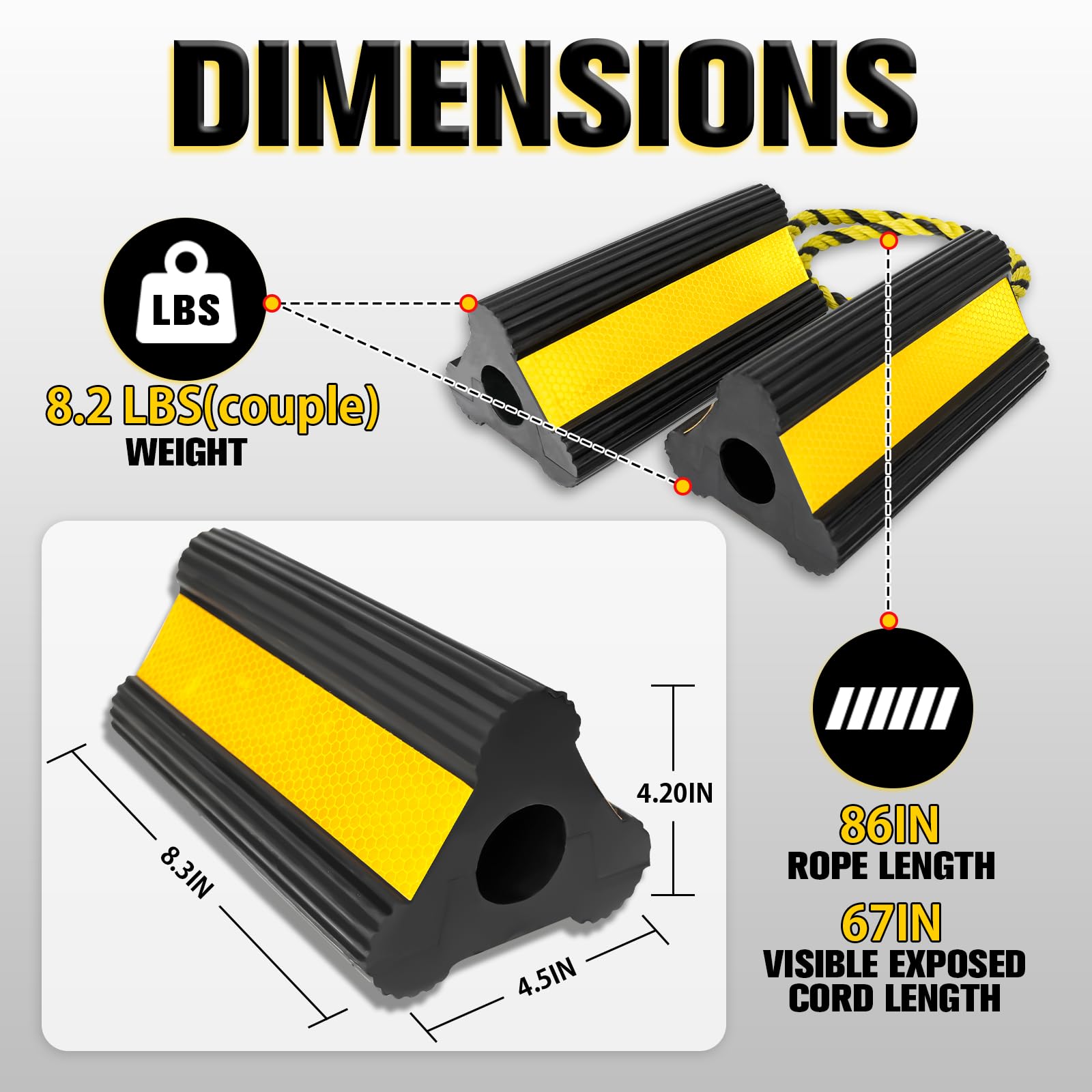 FITHOIST heavy-duty rubber chock highlights rugged construction and weight for solid grip