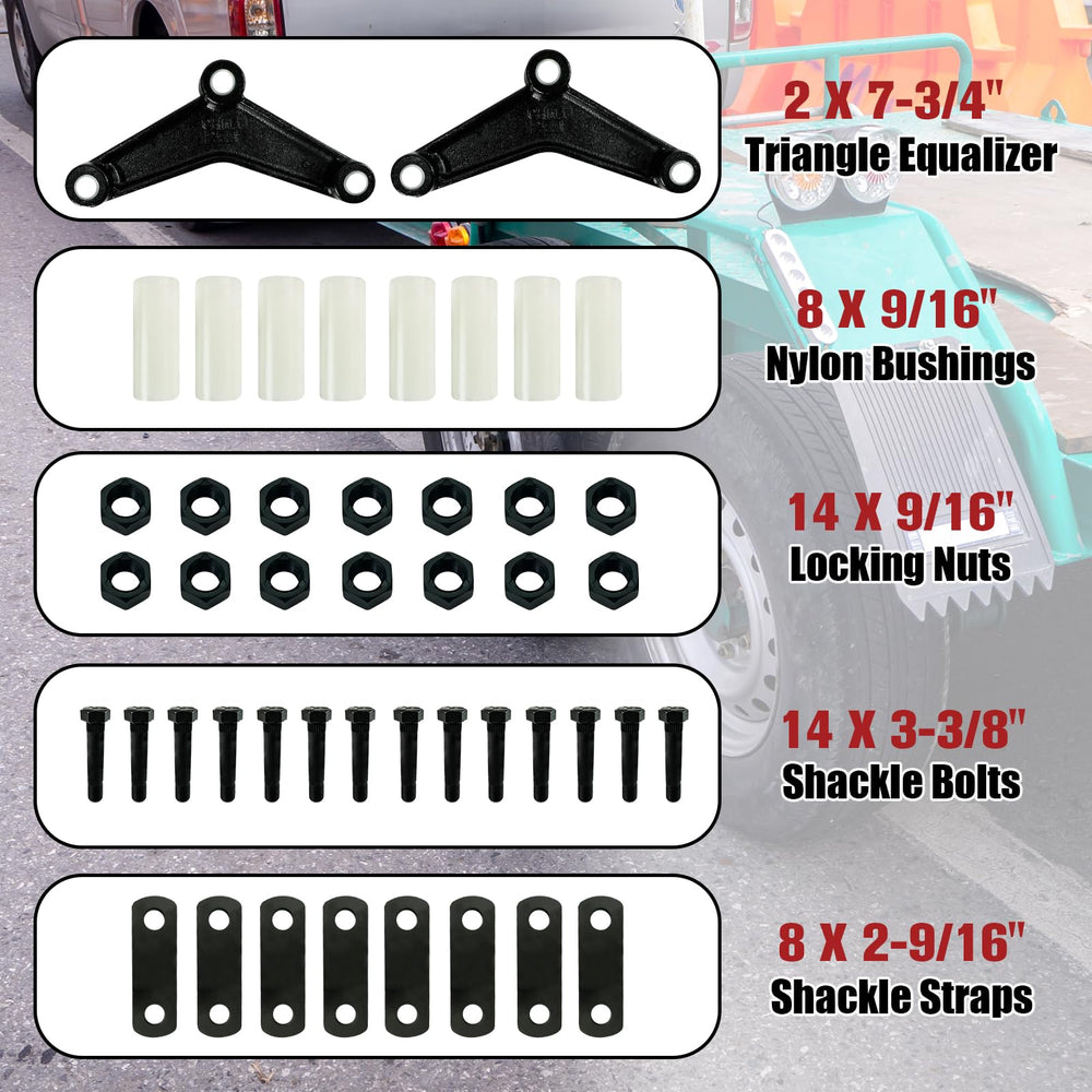 FITHOIST trailer shackle kit nylon bushings reduce wear and absorb shocks.