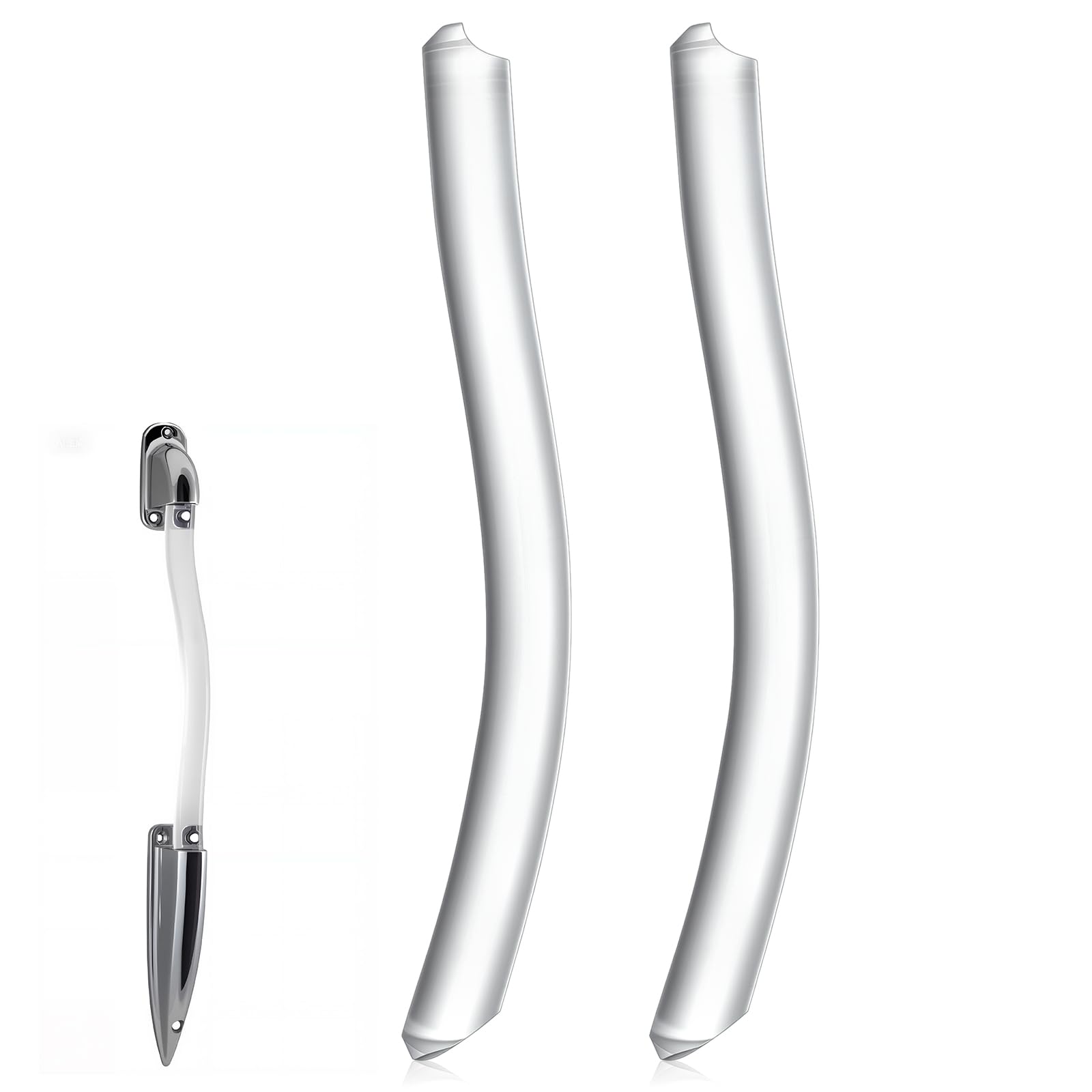 Fiwochic S-style acrylic door handle, clear finish, enhances stable RV entry grip.