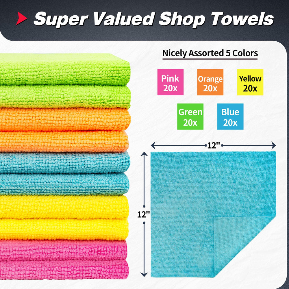FIXSMITH 100-pack microfiber towels ideal for versatile home and car cleaning