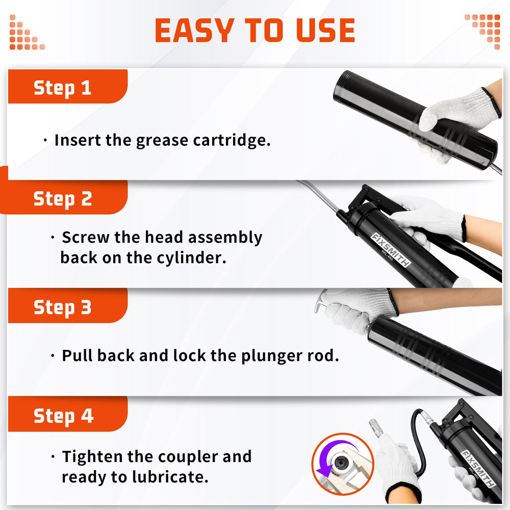 FIXSMITH output rate of 1 oz per 40 strokes for steady lubrication