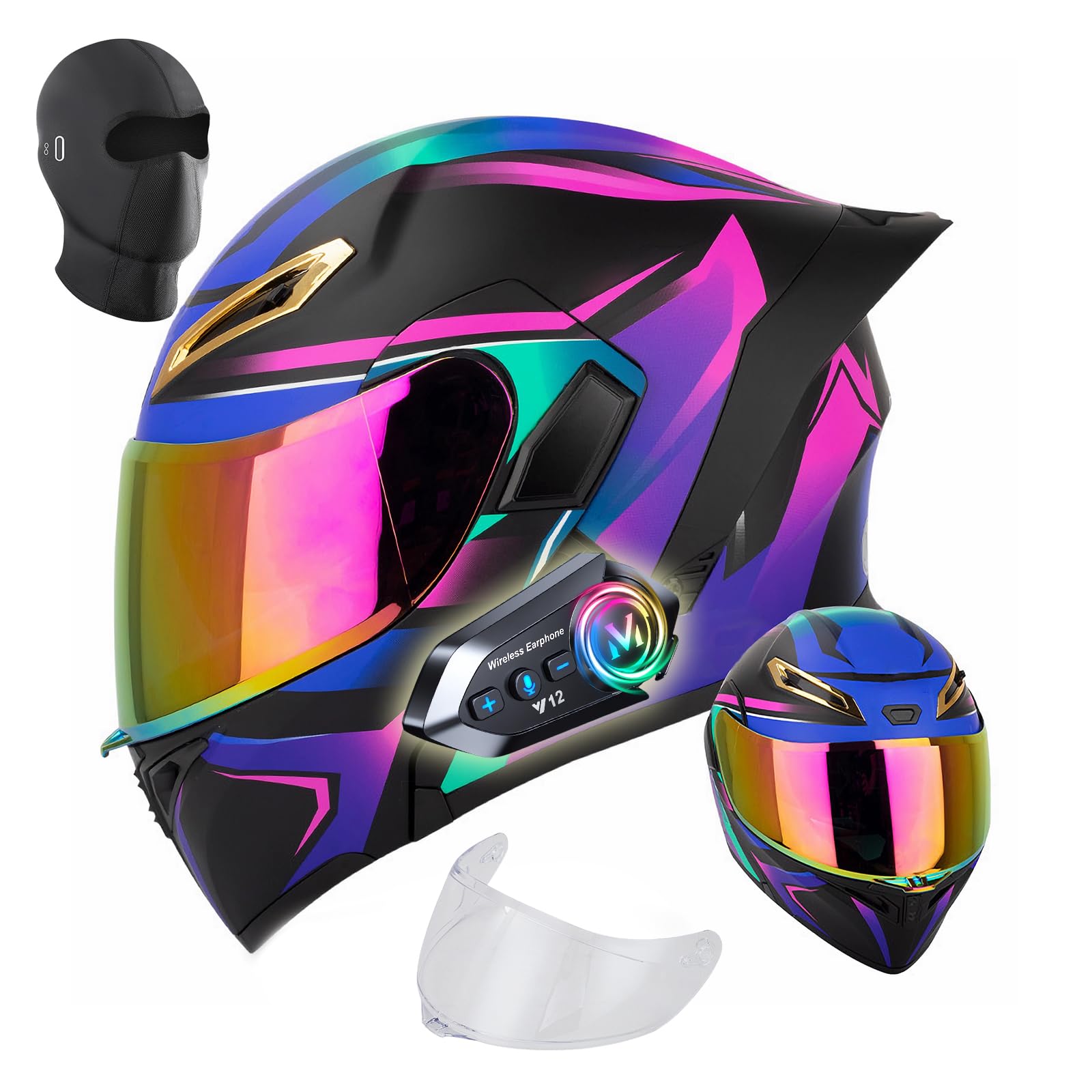 Fizcvky women's Bluetooth helmet in purple front view with DOT safety styling.