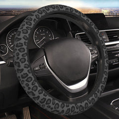 FJyuanqi black leopard steering cover with anti-slip grip improves control
