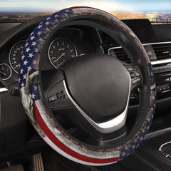 FJyuanqi camouflage deer American flag steering wheel cover enhances interior style and protection.