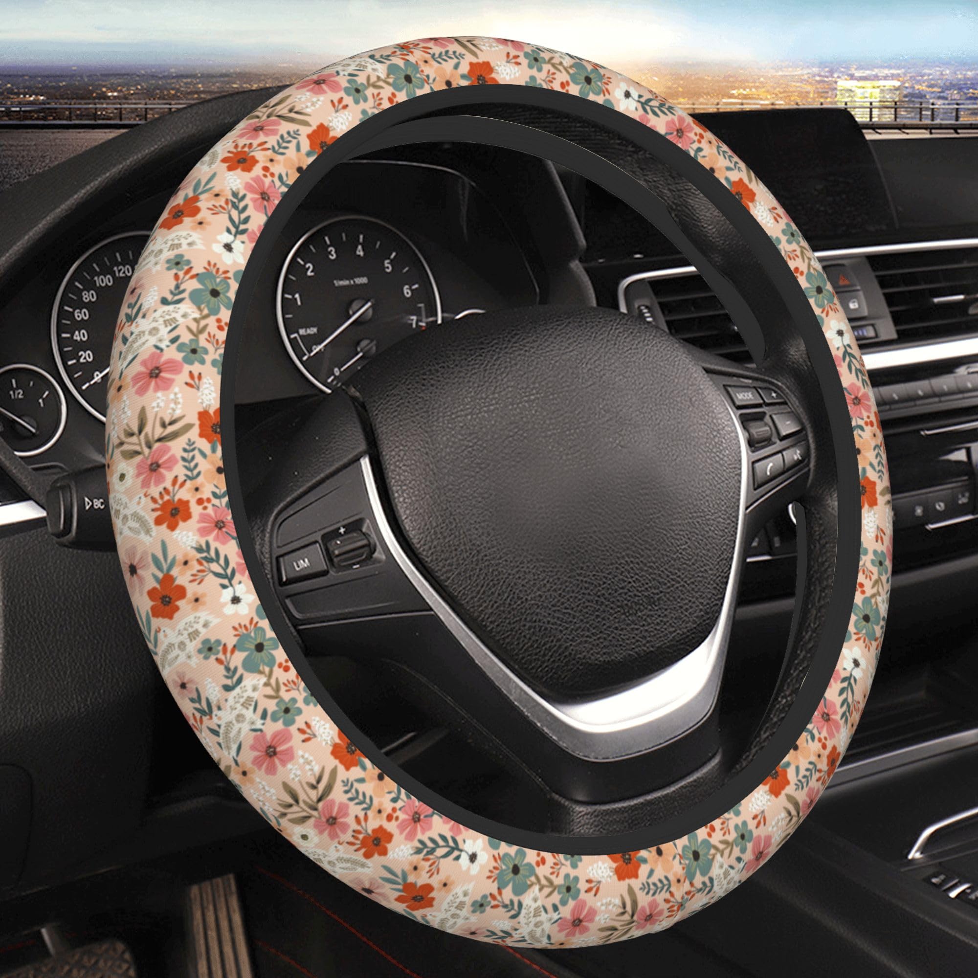 FJyuanqi retro pigeon flower steering cover front view with stylish protection.