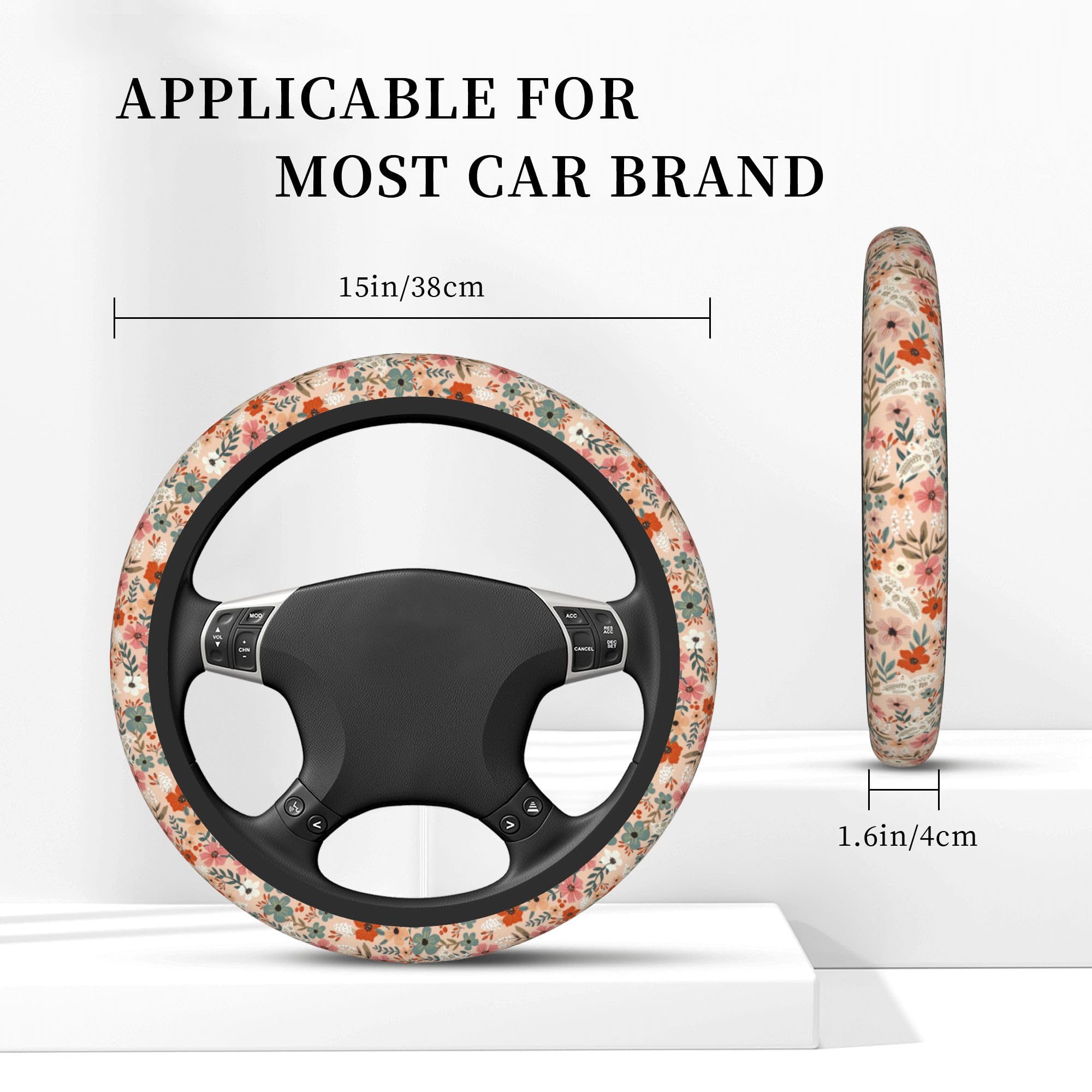 FJyuanqi steering cover stretch-fit demonstrates universal sizing and easy installation.
