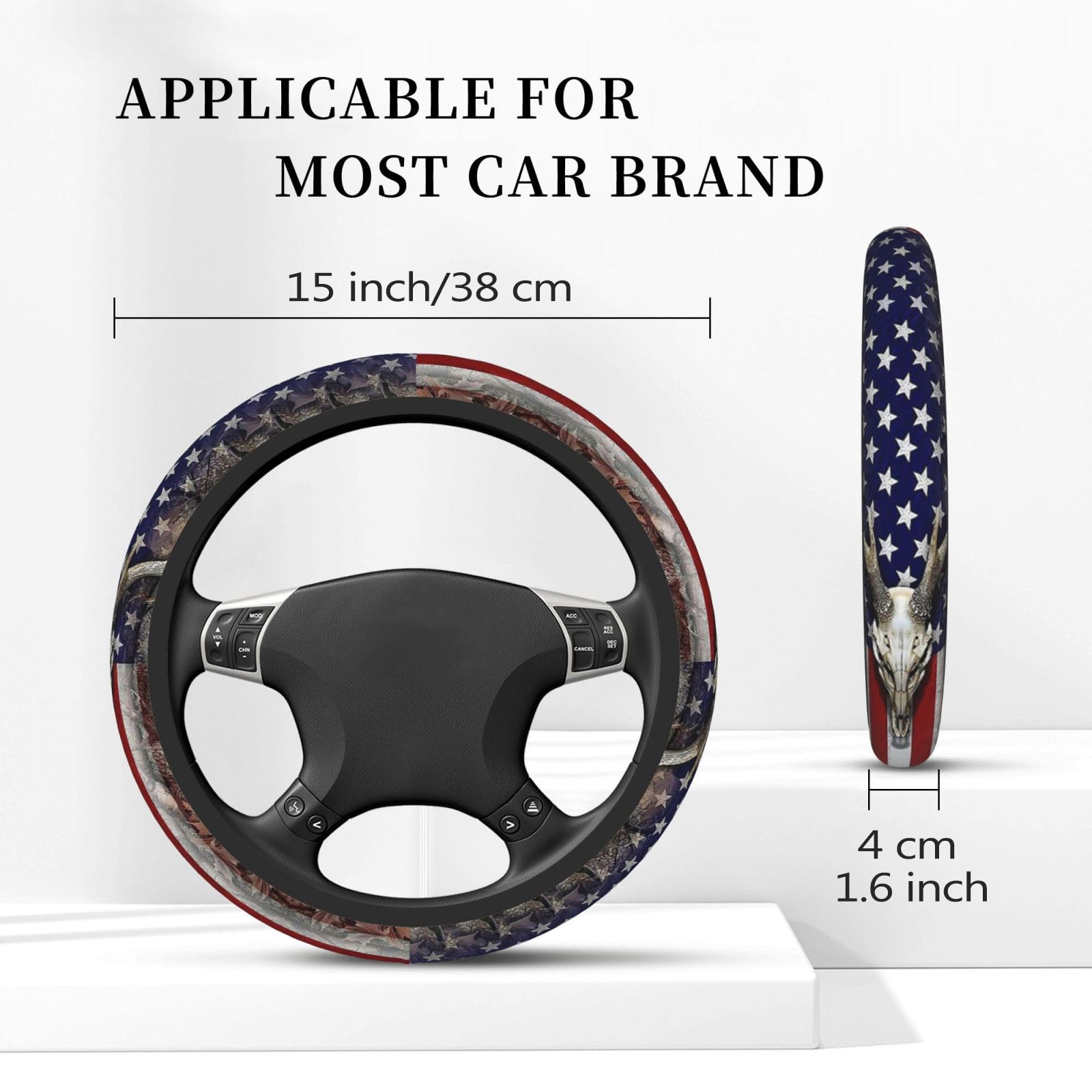 FJyuanqi universal 15-inch steering wheel cover fits most vehicles for quick upgrade.