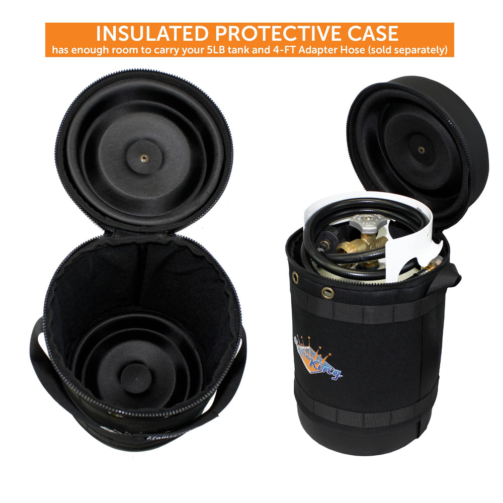 Flame King 5lb steel tank fits snugly in insulated hauler