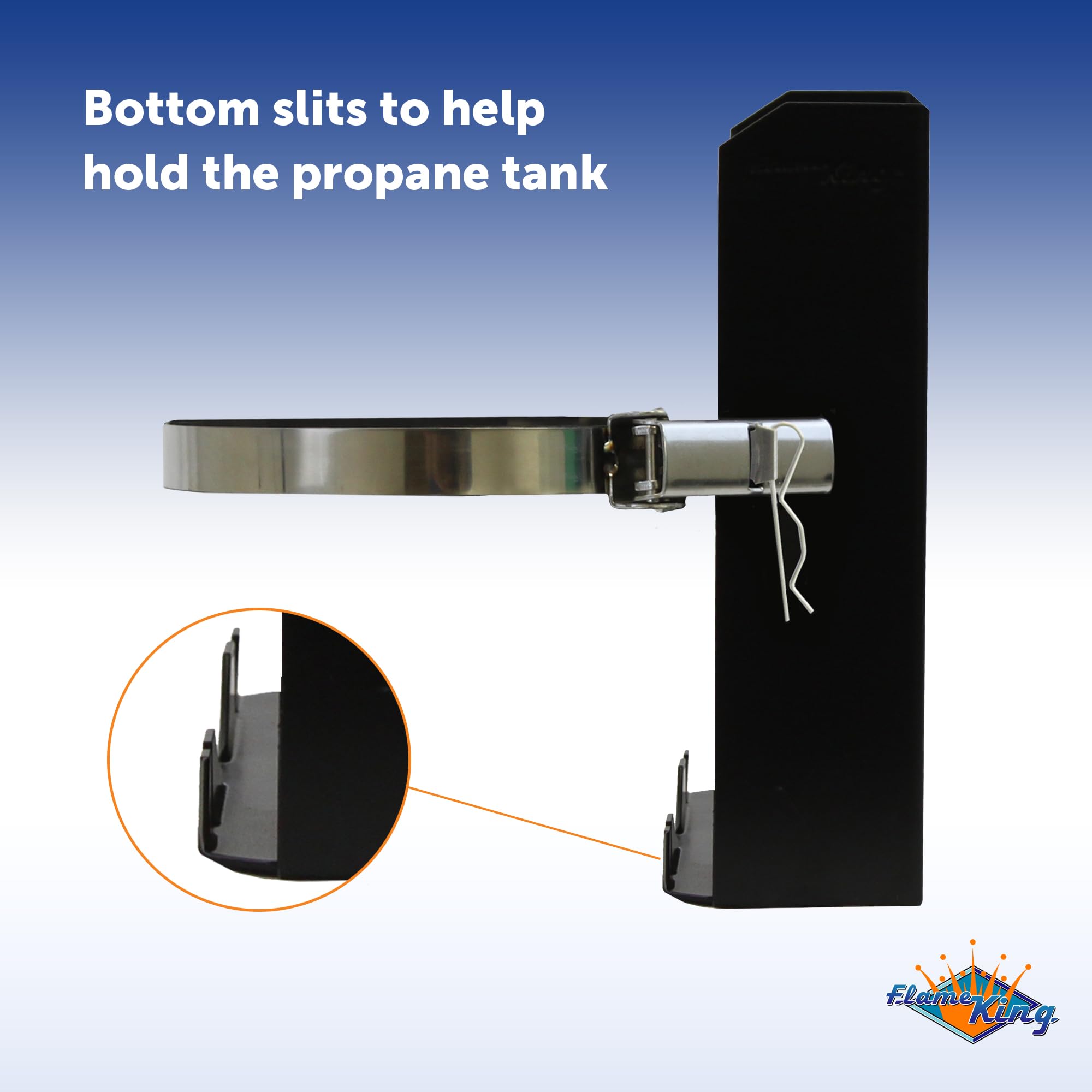 Close-up of rubber-padded strap protecting the tank surface.