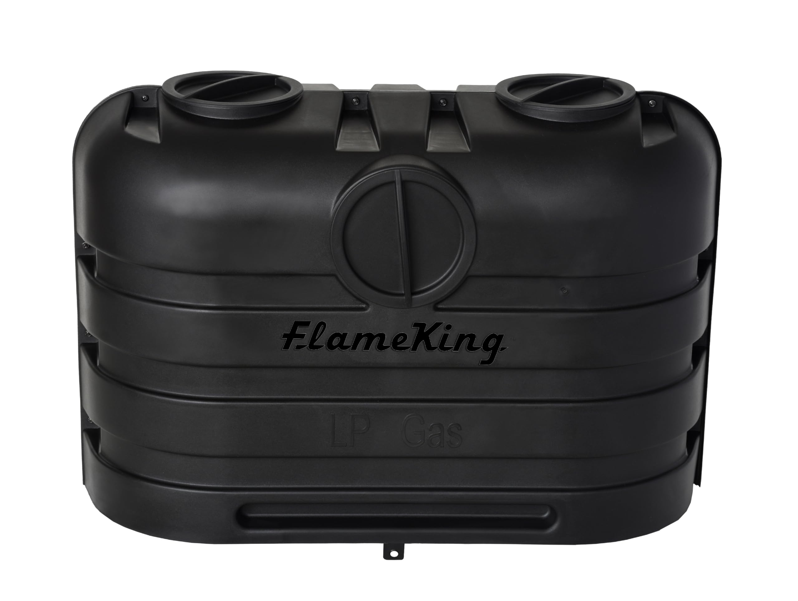 Flame King dual 20lb tank cover front view showing a sleek dual-tank setup.