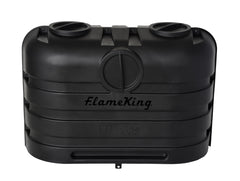 Flame King dual 20lb tank cover front view showing a sleek dual-tank setup.