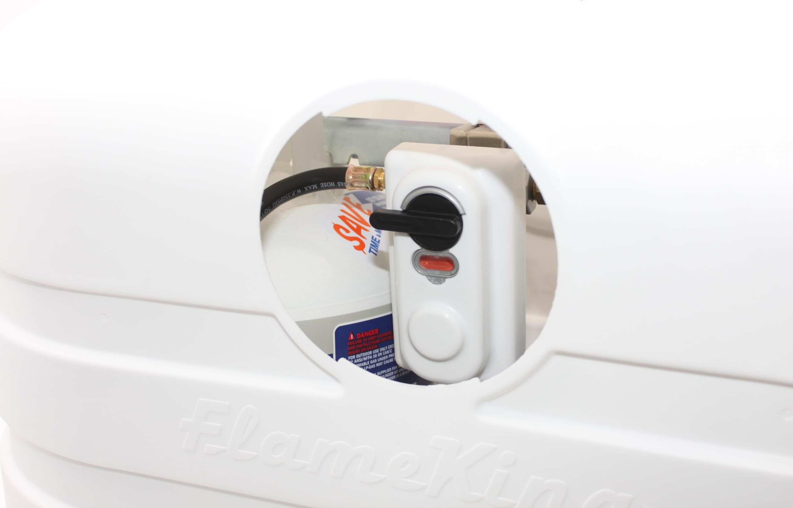 Flame King dual 30lb tank cover polypropylene material resists weather and impacts.