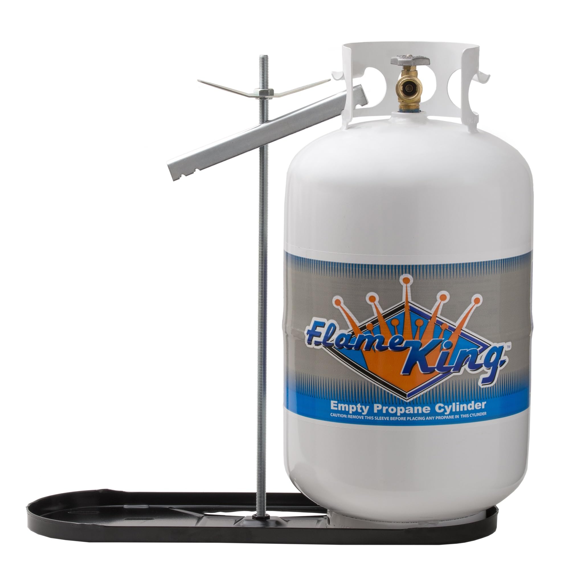 Flame King dual rv tank rack base keeps two 30lb tanks secure during travel