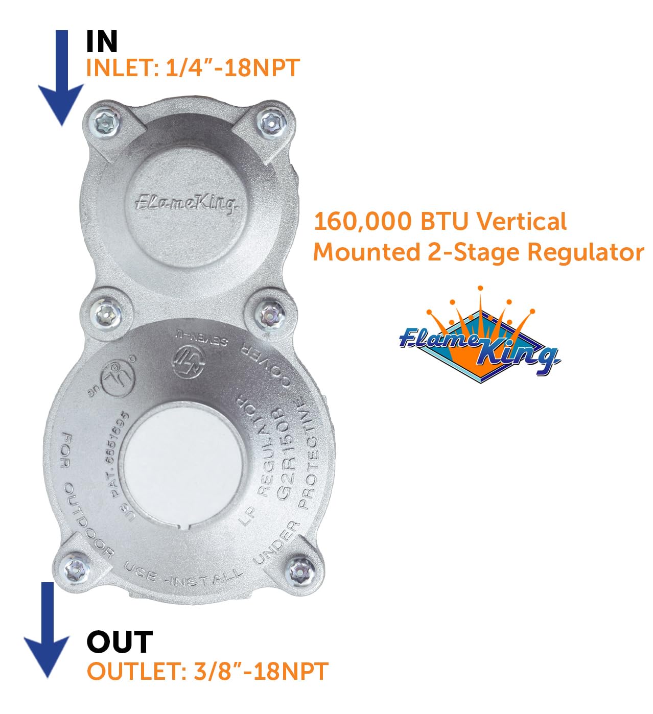 Outlet connection 3/8-inch 18NPT to main gas line for RV systems