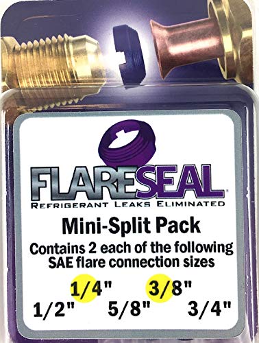FlareSeal MSP-0406 mini-split pack clipped onto a flare fitting for leak prevention