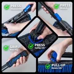 360 swivel head accesses tight spots and crevices on vehicles