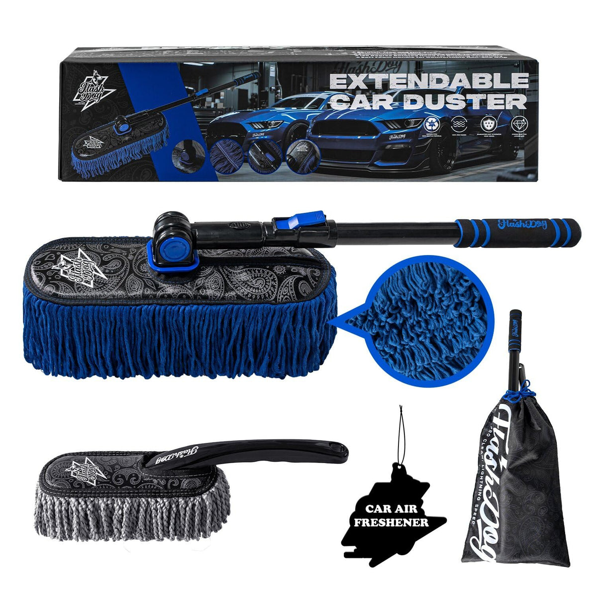 Flash Dog car duster with extendable handle reaches tall surfaces easily