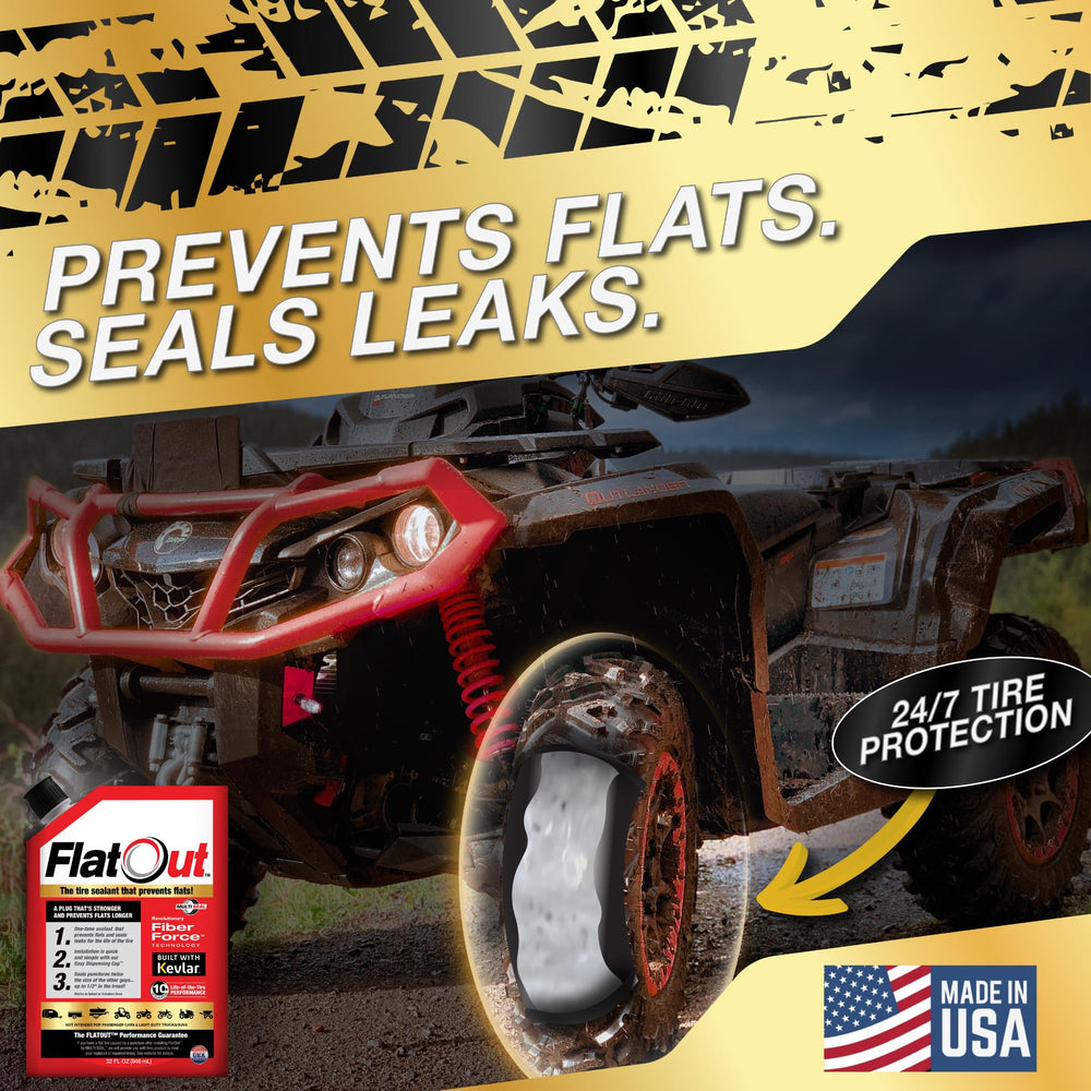FlatOut sealant easy-install cap highlights fast, mess-free application.
