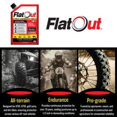 FlatOut sealant tread sealing action helps prevent slow leaks on rugged tires