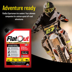 FlatOut Tire Sealant Sportsman Formula Kevlar closeup highlights reinforcement against leaks