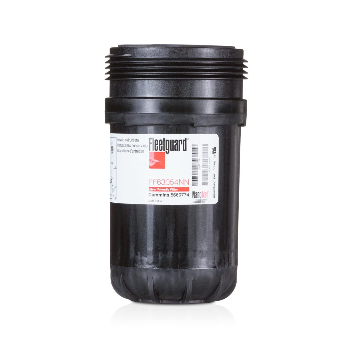 Fleetguard FF63054NN fuel filter front view for improved filtration and engine protection.