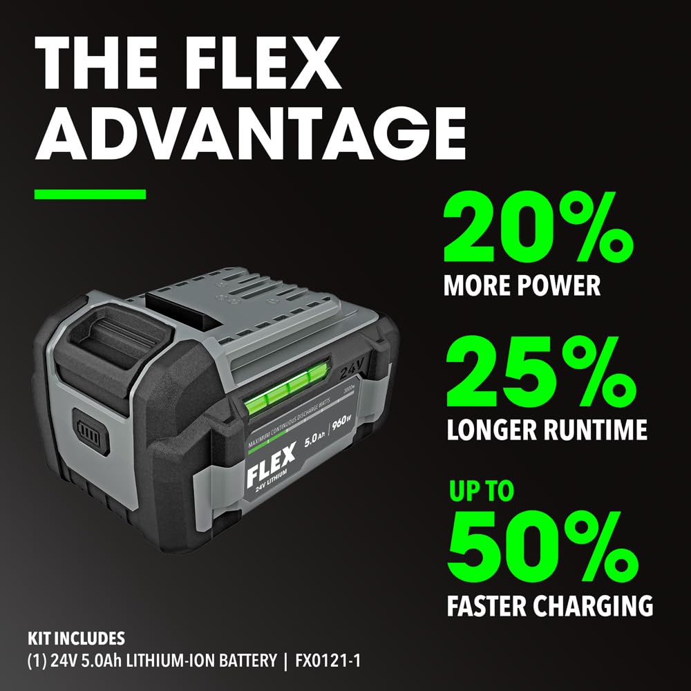 FLEX 24V 5.0Ah cooling vents for cooler operation and extended use.