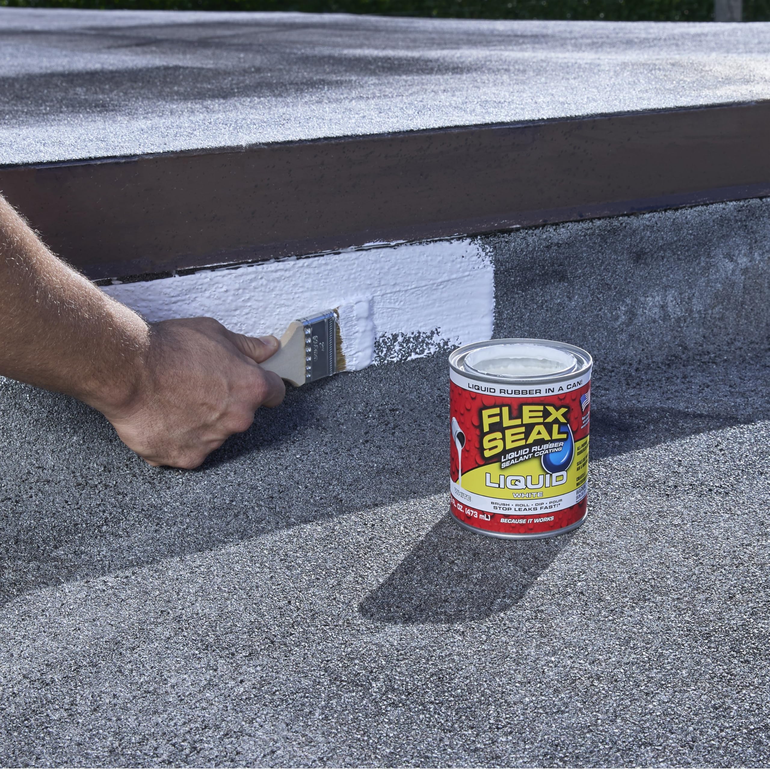 Flex Seal Liquid on roof seam creates a durable waterproof seal