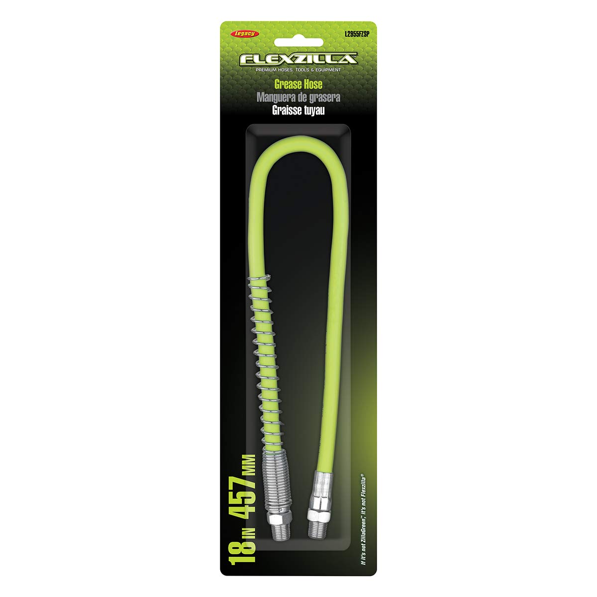 Flexzilla 18-inch hose remains flexible in cold conditions for accessible lubrication tasks.