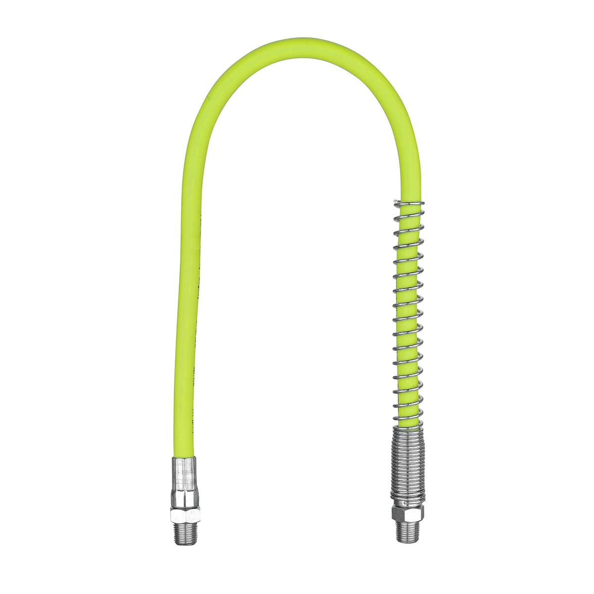 Flexzilla grease hose with spring guard demonstrates easy maneuverability for grease gun use.