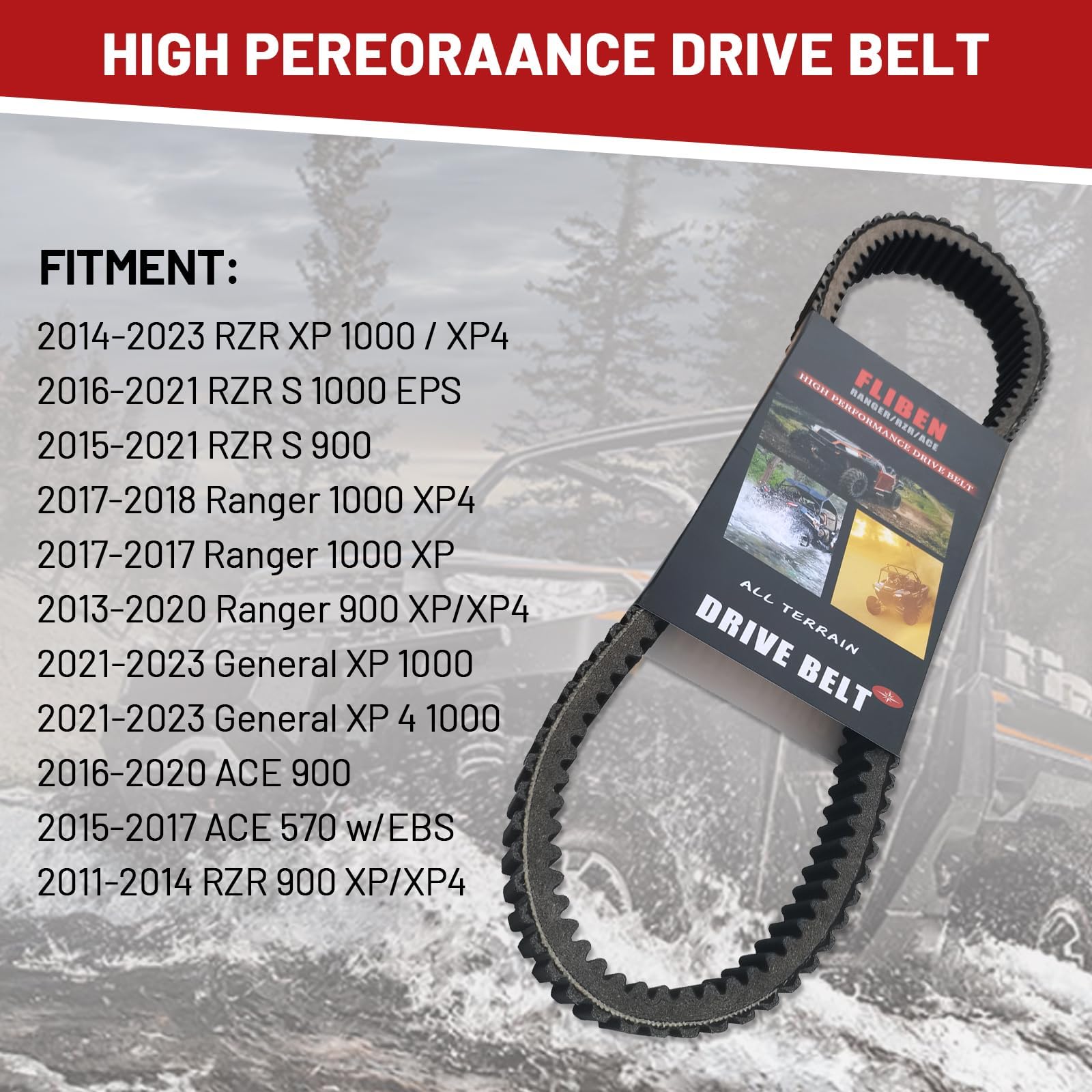 FLIBEN drive belt for Polaris General 1000 supports reliable operation across varied terrain.