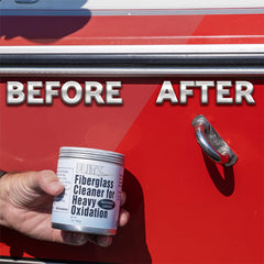 Flitz Fiberglass Cleaner being used on a boat hull to polish and restore shine