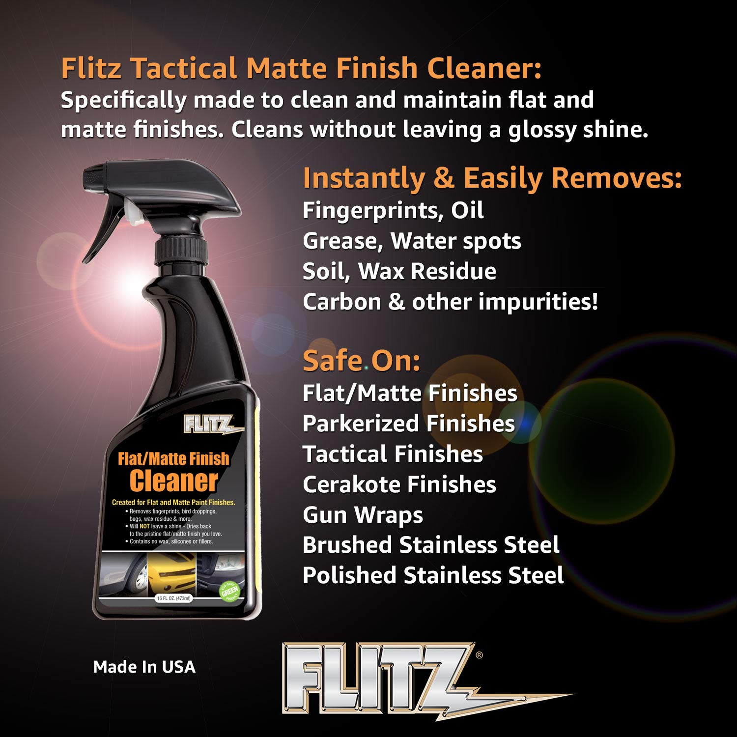 FLITZ matte detailer spray on vinyl wrap cleans fingerprints without adding shine.