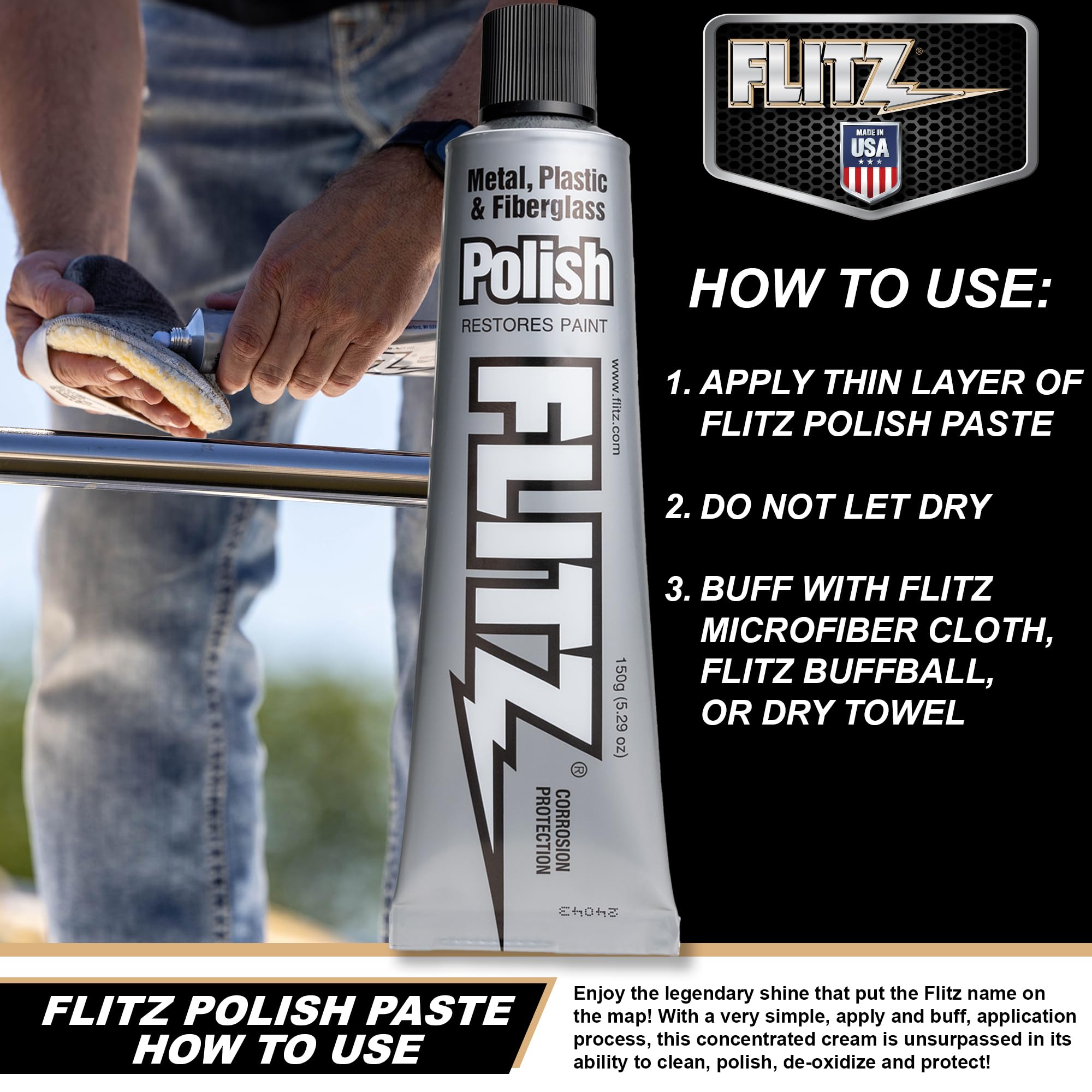 Applying FLITZ paste on a chrome surface to remove light oxidation