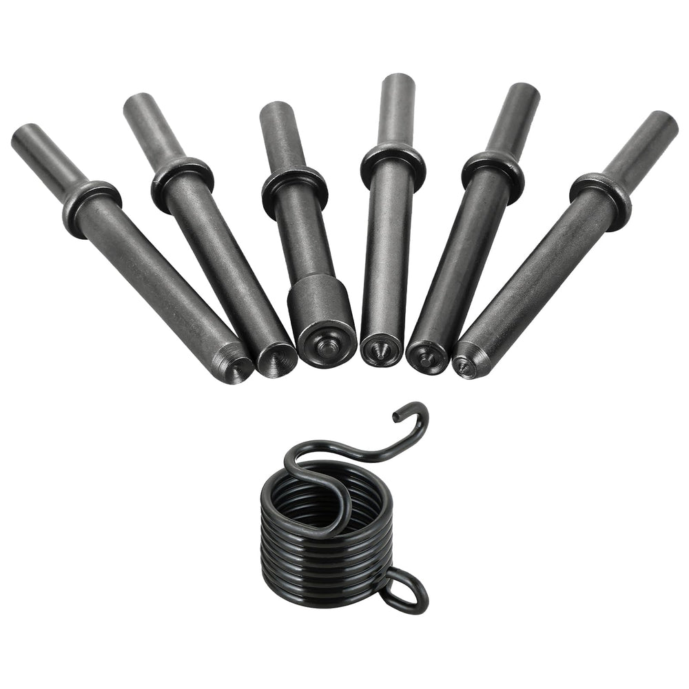 FLKQC air rivet hammer kit seven pieces for versatile riveting tasks.