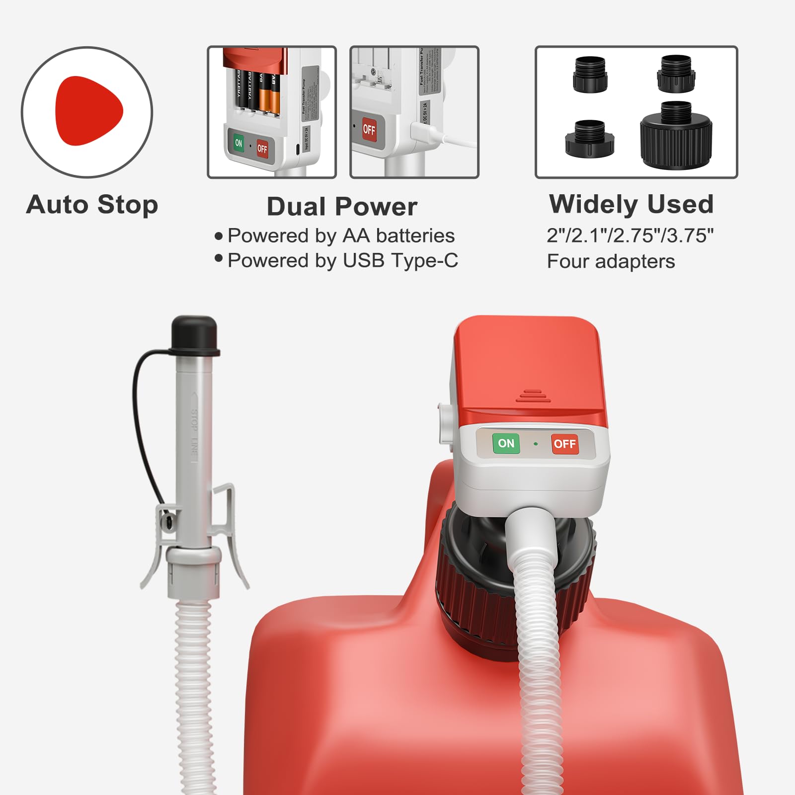 FLLIK fuel transfer pump delivers 3.2 GPM for quick refueling.