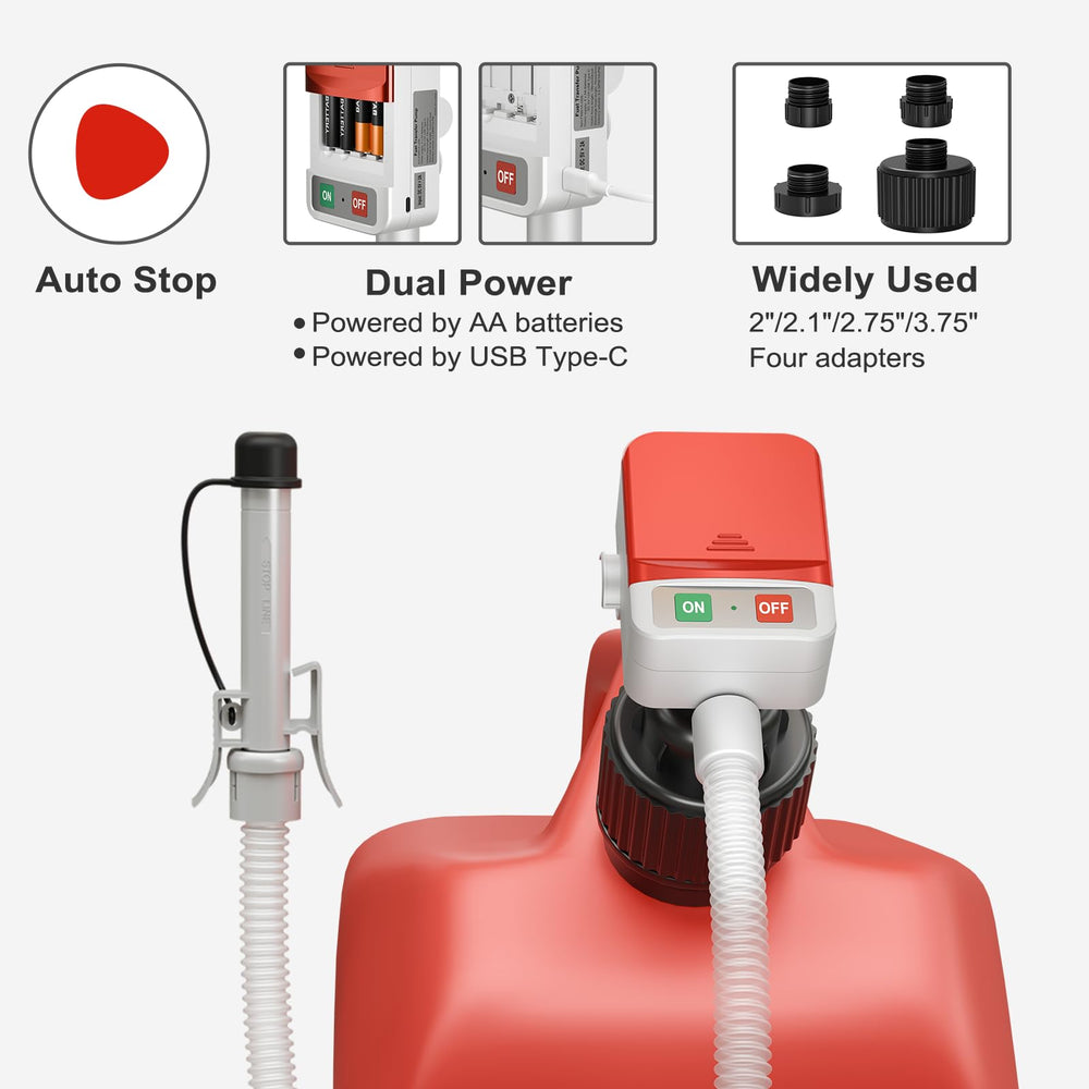 FLLIK fuel transfer pump delivers 3.2 GPM for quick refueling.