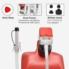 FLLIK fuel transfer pump delivers 3.2 GPM for quick refueling.
