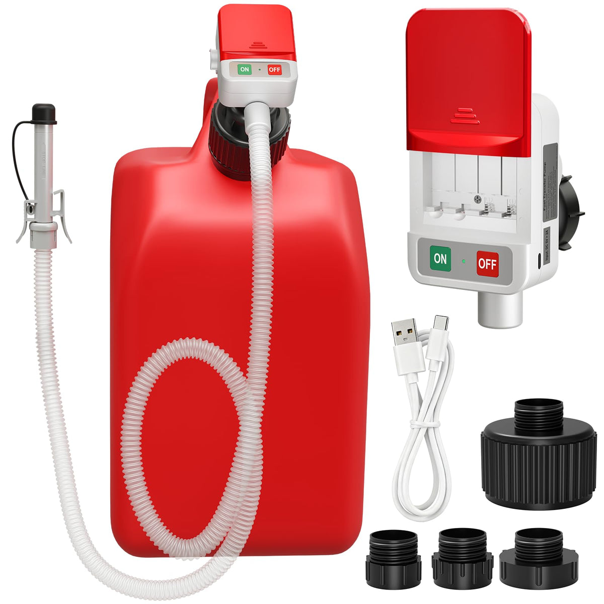 FLLIK fuel transfer pump with auto-stop LED indicator signaling completion.