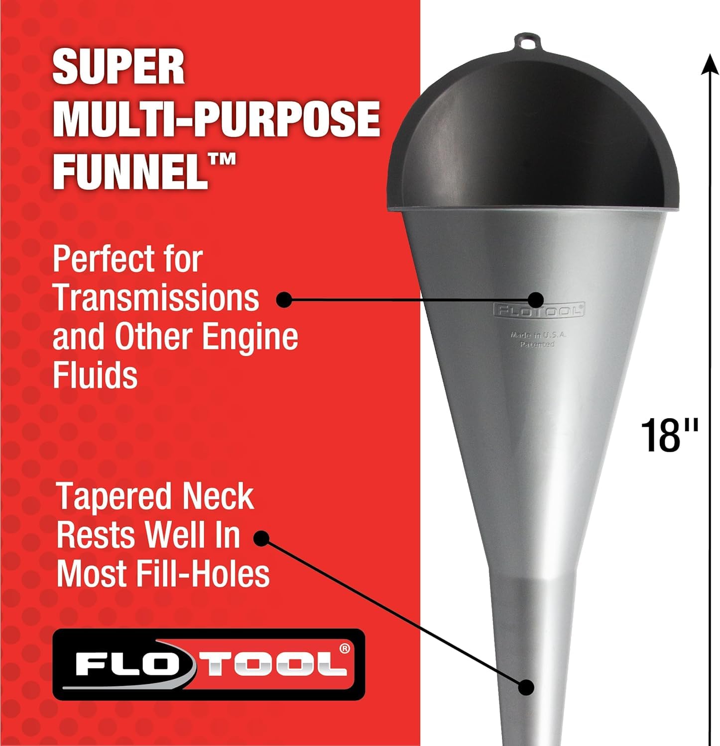 FloTool Super Multi-Purpose Funnel helps prevent cross-contamination during transmission and engine fluid pours.
