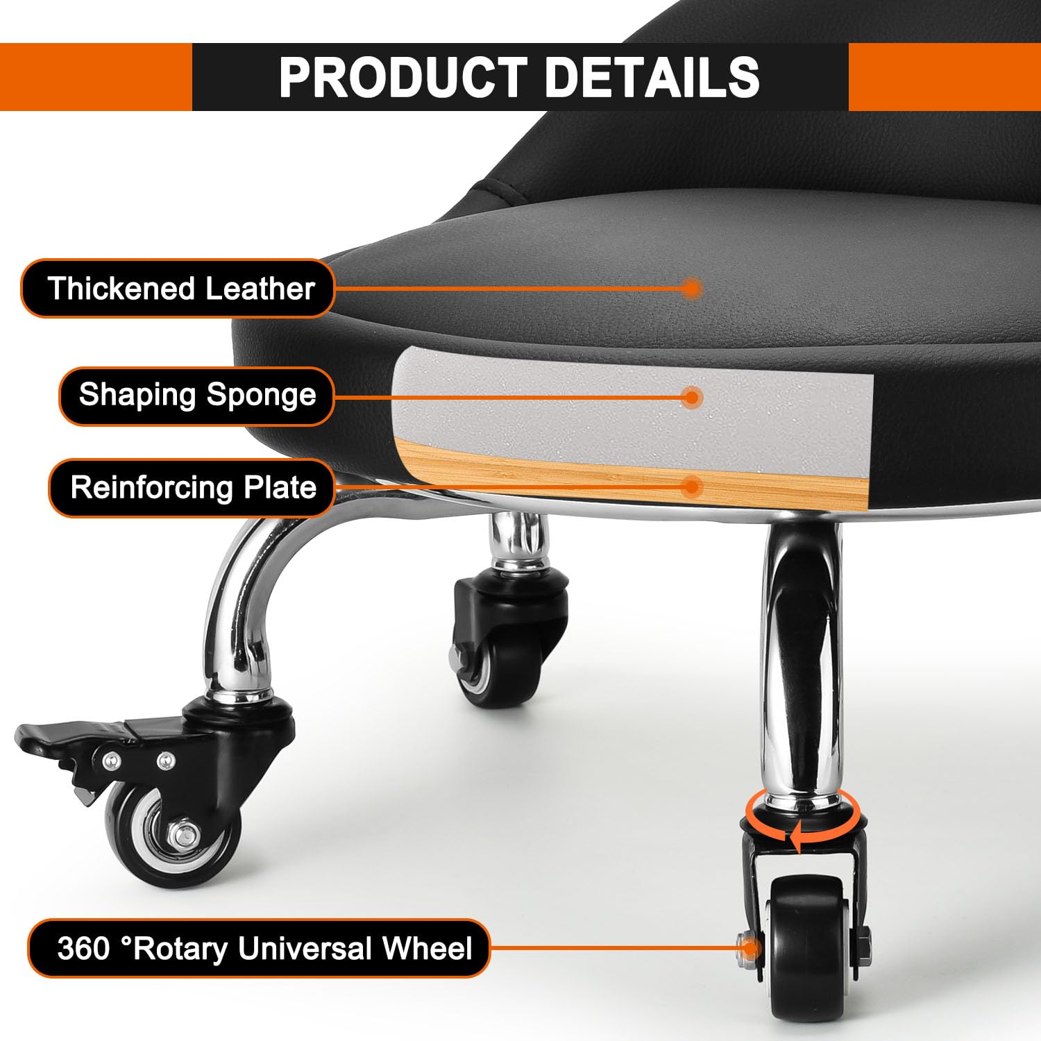 FLOLXNB 360-degree swivel wheels demonstrate smooth, floor-friendly movement.