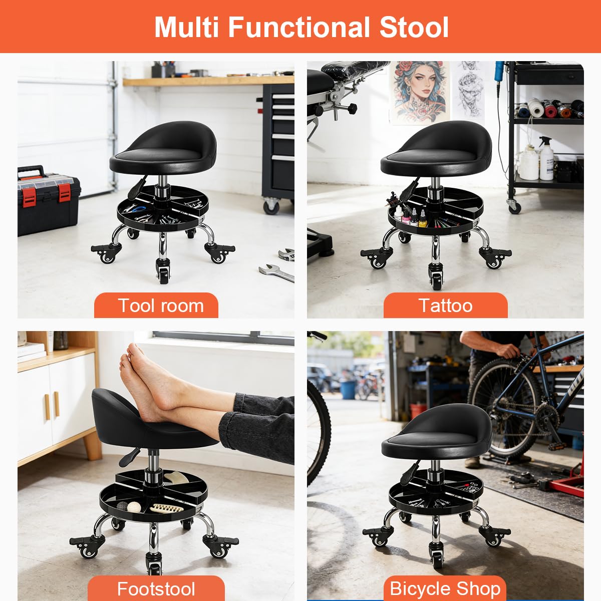 FLOLXNB versatile workshop stool suitable for garage and DIY projects.