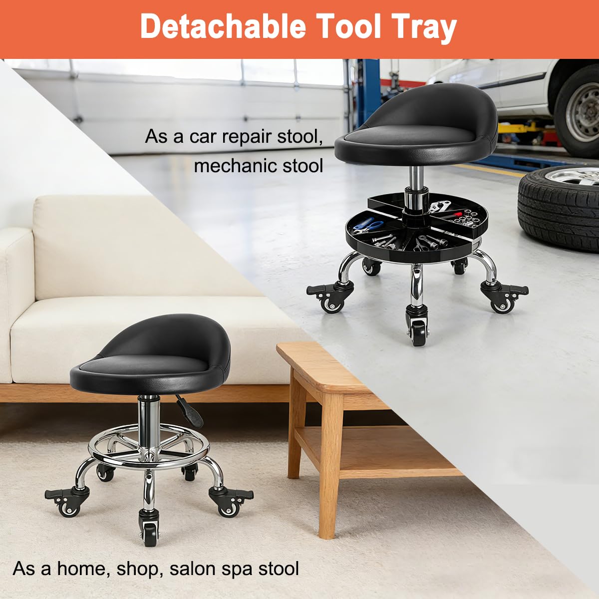 FLOLXNB rolling stool with brakes prevents unwanted movement during precise tasks.