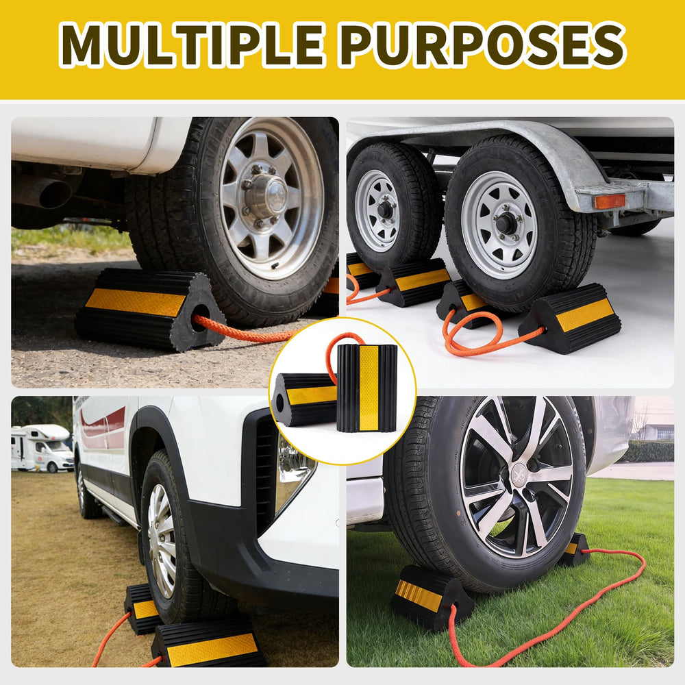 Florety wheel chocks in use on a trailer demonstrating fast placement and restraint.