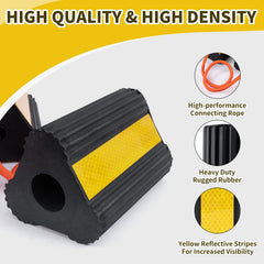Florety wheel chocks with rope connection enabling quick deployment and secure setup.