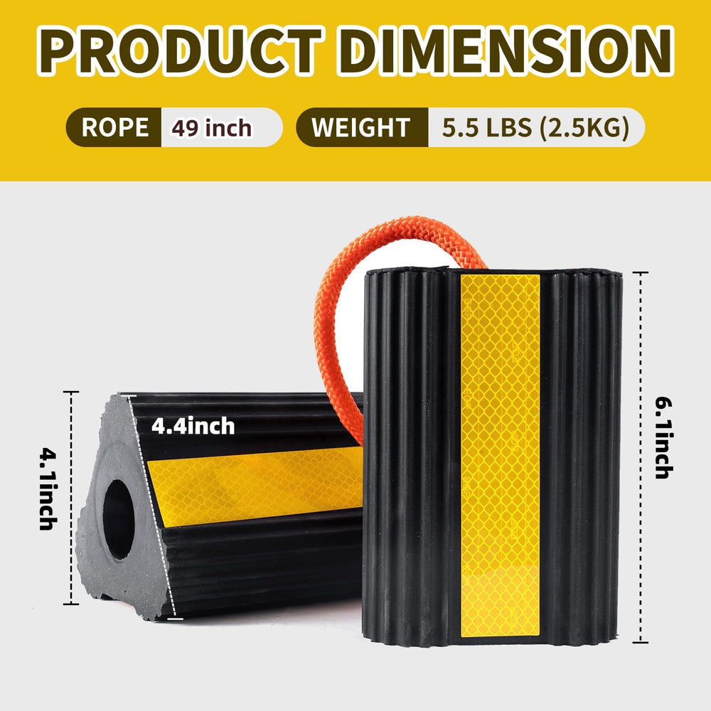 Florety wheel chocks side view highlighting sturdy construction for heavy-duty stability.
