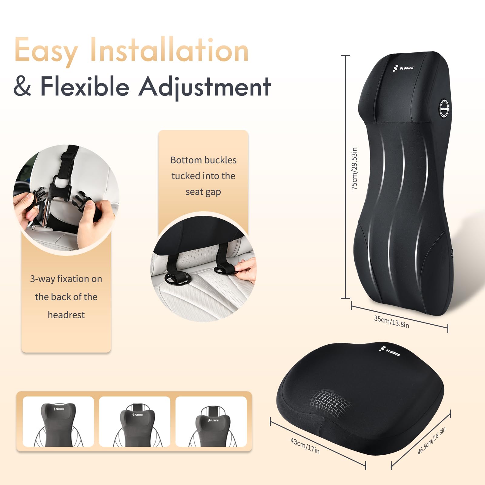 FLORICH anti-slip elastic straps secure the cushion during road trips.