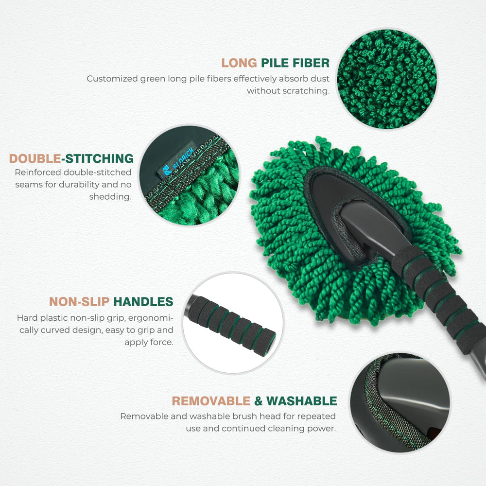 FLORICH duster-compact-brush cleanly reaches vents and small crevices.