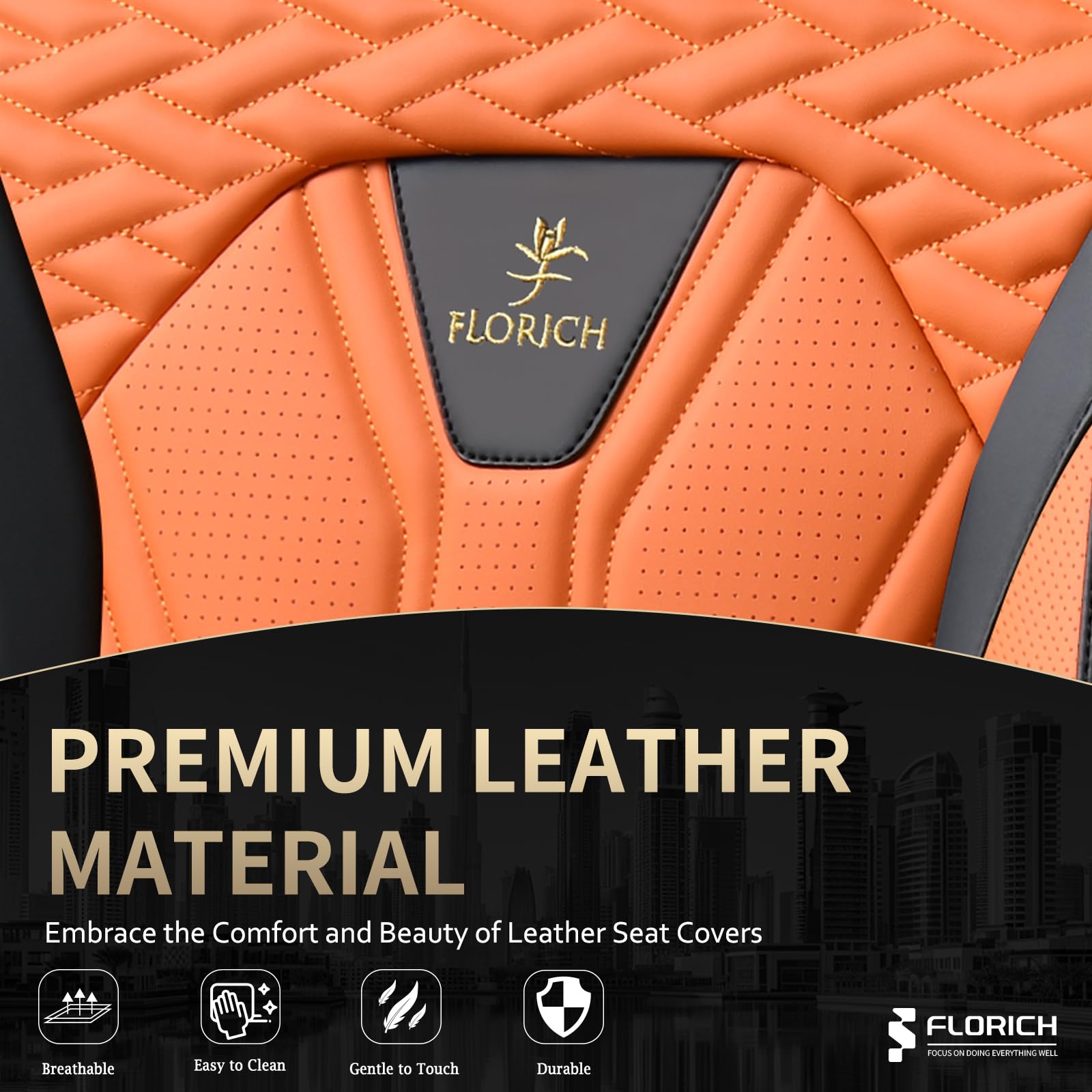 FLORICH front-seat pockets keep essentials within easy reach.