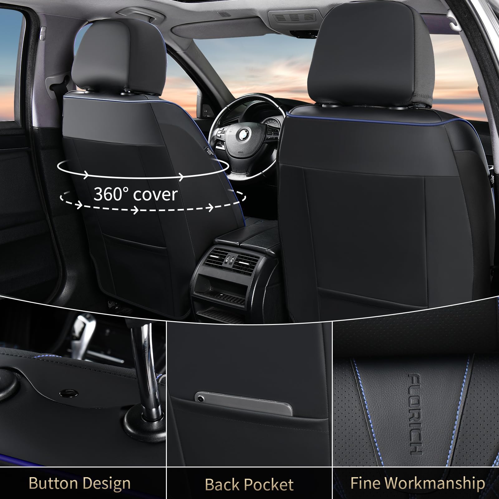 FLORICH waterproof leather seat cover guards against spills during daily drives