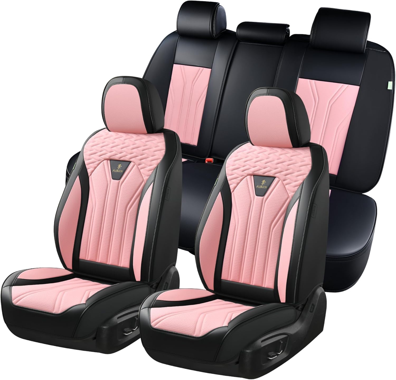 FLORICH pink leather seat covers for front seats with full-set protection